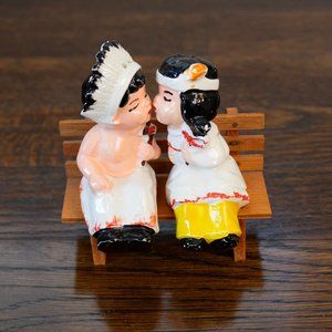 Vintage Native American Boy & Girl Kissing Bench Sitters Salt and Pepper Shakers